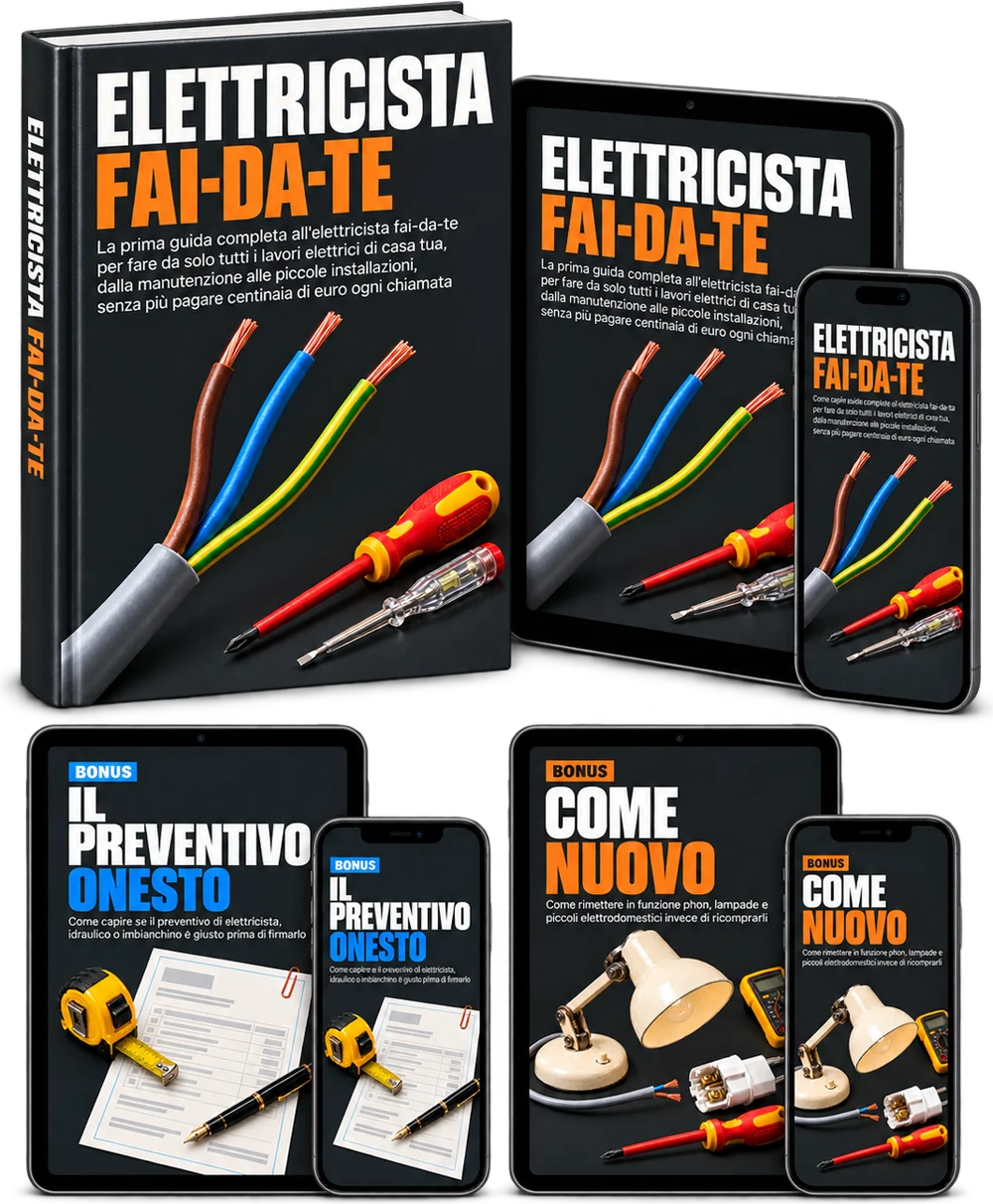 La guida Elettricista Fai-da-Te e i due bonus, su libro, tablet e telefono